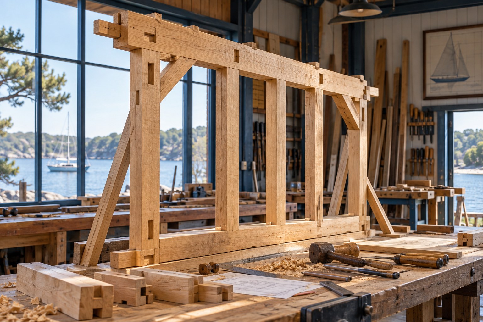 Maquette pédagogique d’ossature bois dans un atelier